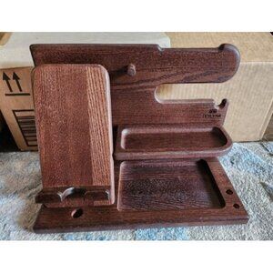 New Wood Phone Docking Station Ash Key Holder Stand Watch Organizer Men Gift